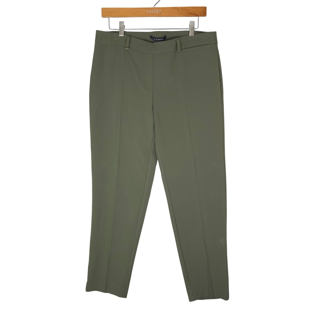 Zac & Rachel Dress Pants Women 8 Olive Green Stretch Slim Leg Career Trousers